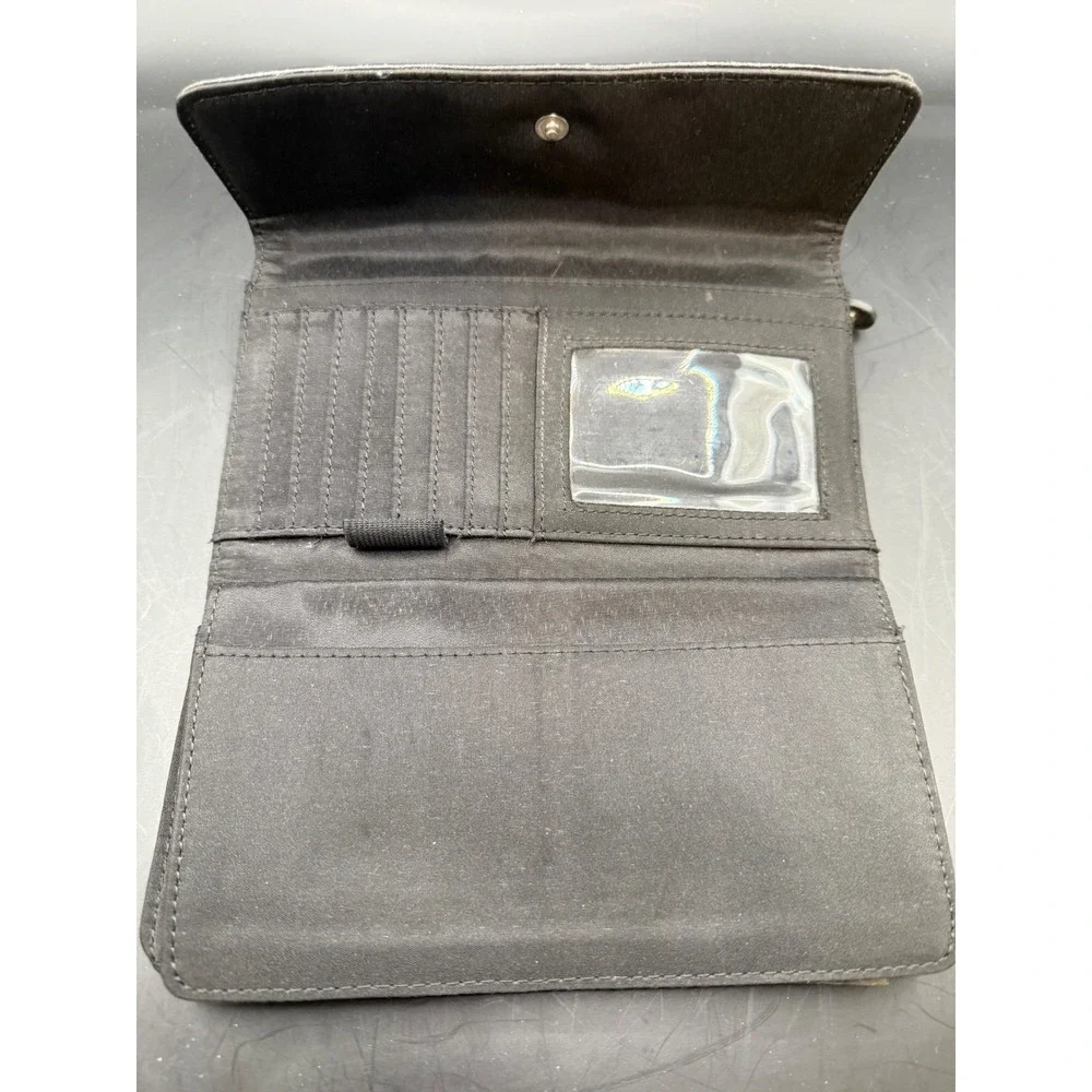 Tommy Hilfiger Women's Wallet Clutch Signature Monogram Black Beige Snap Closure